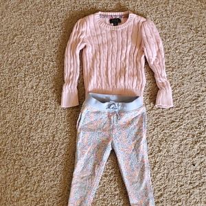 Girl's polo pink cable knit &flower pants bundle